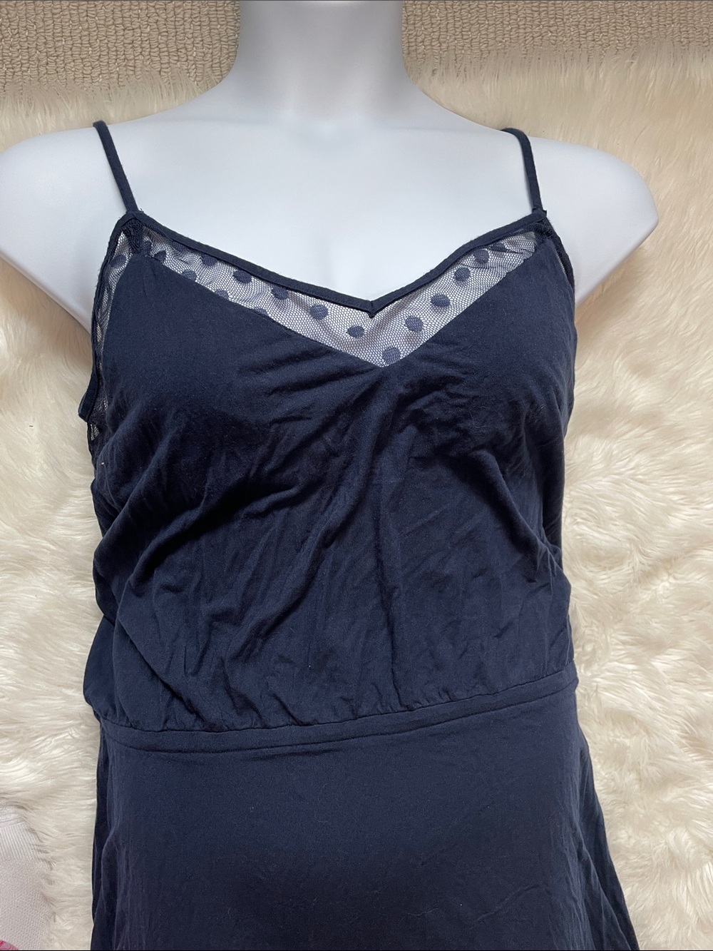 Victoria's Secret Navy Blue Polka Dot-Mesh Accent Elastic Waist Maxi Dress Large